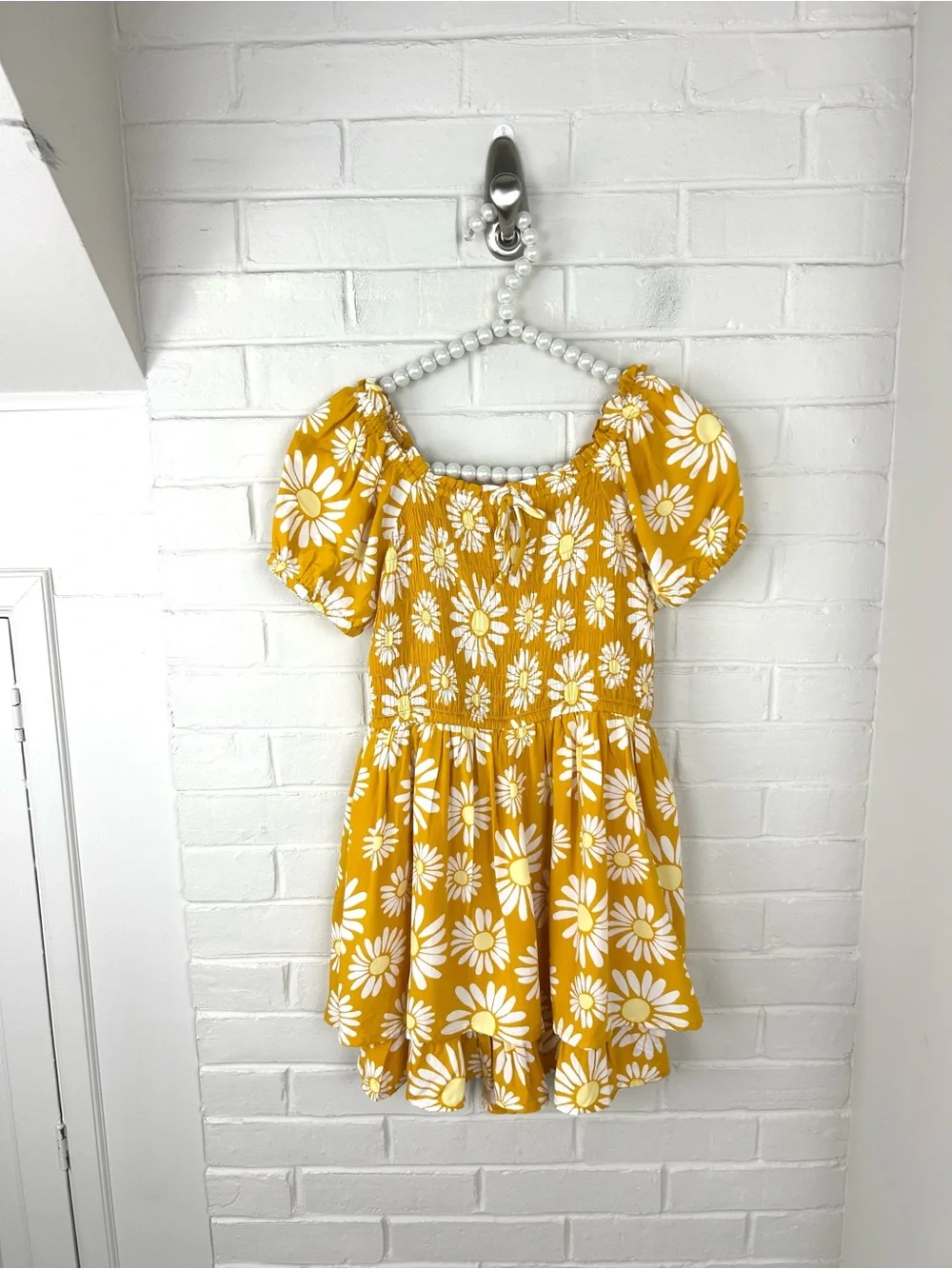 Girls Old Navy Floral Printed Puff Sleeve Smocked Dress w/Shorts Size L 10/12